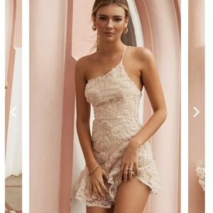 Selfie Leslie Lilah One Shoulder Embellished Dress in Mocha Size L/US 8
